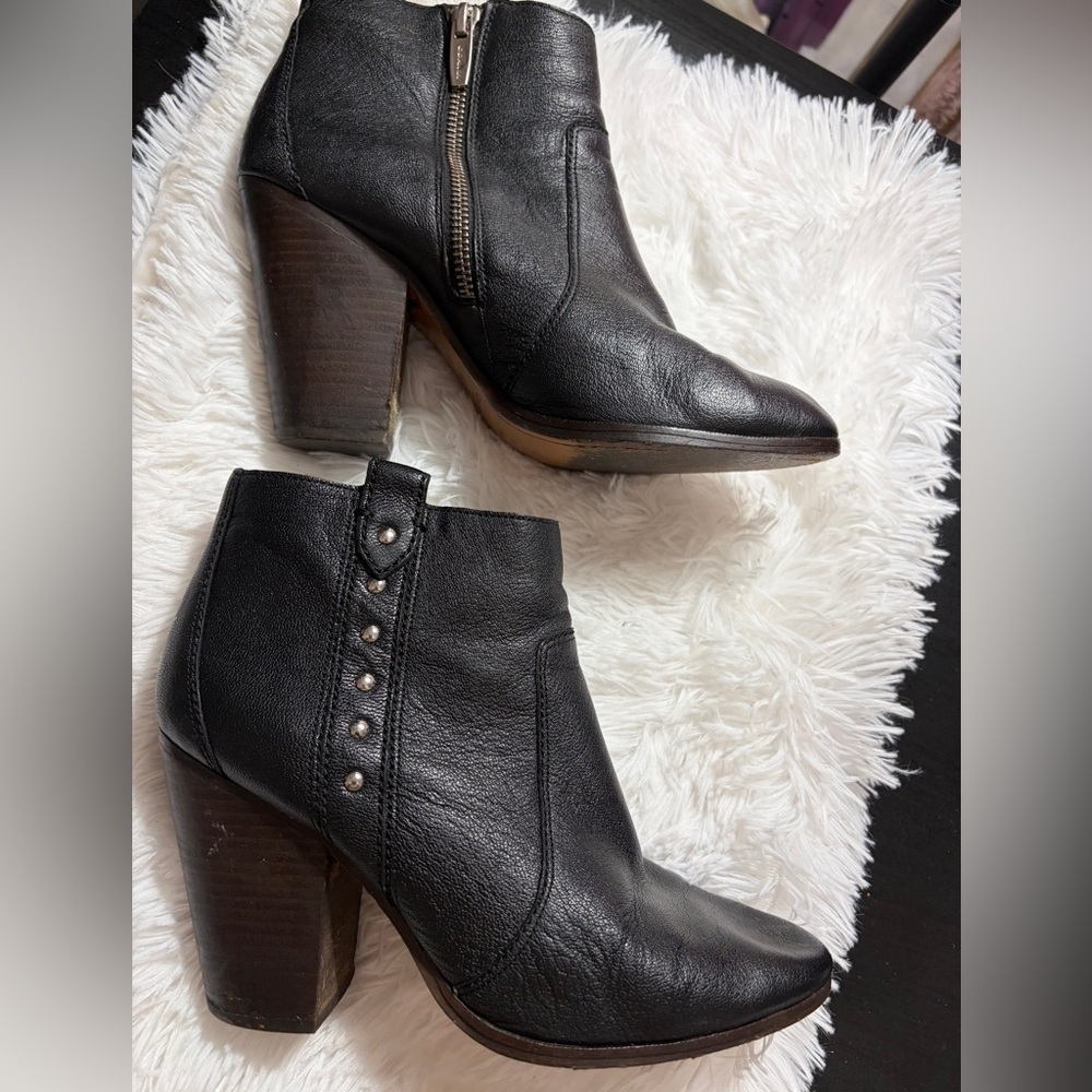 Coach Black Leather Ankle Booties with Stud Accents - Picture 4 of 9